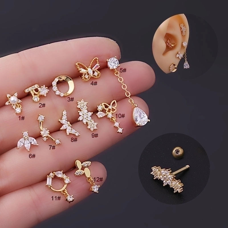 Ear Cartilage Rings & Studs Fashion Flower 316L Stainless Steel Copper Plating