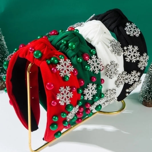 Christmas Elegant Women's Snowflake Alloy Pearl Inlay Rhinestones Hair Band