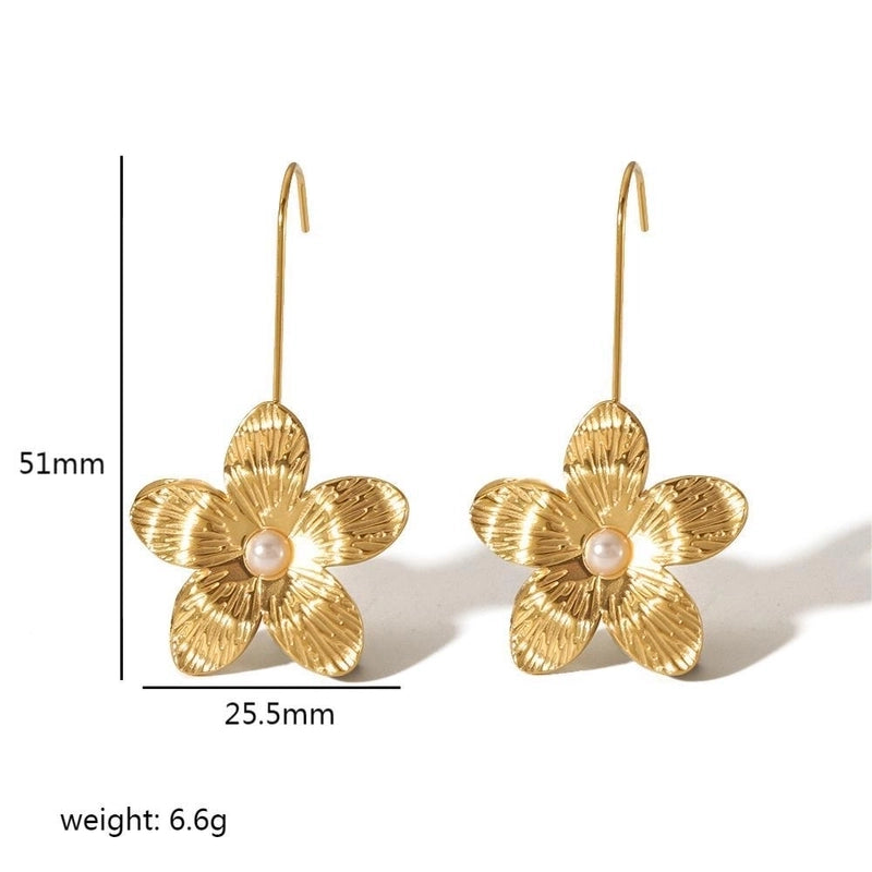 1 Pair Elegant Retro Flower Petal 304 Stainless Steel Drop Earrings