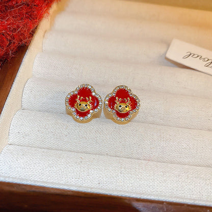 Fashion Dragon Chinese Zodiac Animal Zircon Electroplating Earrings