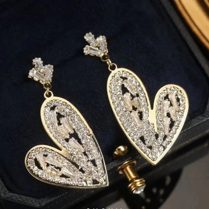 1 Pair Sweet Heart Shape Flower Butterfly Inlay Imitation Pearl Alloy Rhinestones Earrings
