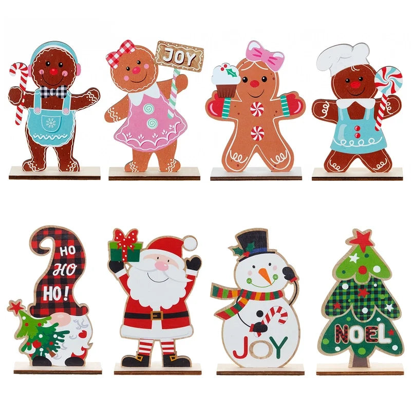 Christmas Cute Christmas Tree Santa Claus Gingerbread Wood Party Ornaments Decorations Table Decoration