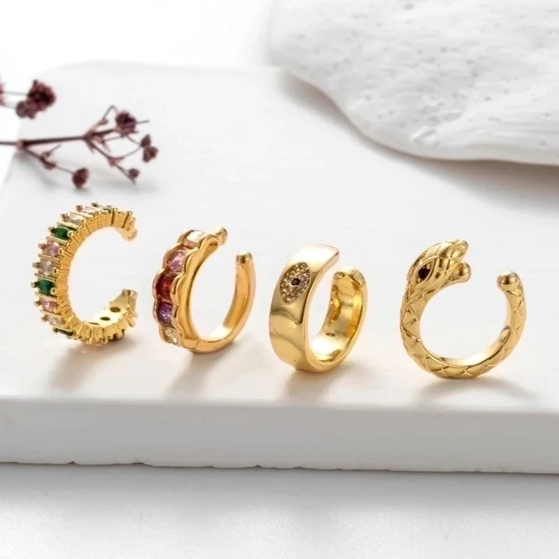 1 Piece Elegant Shiny Geometric Eye Snake Plating Inlay Copper Zircon Ear Cuffs