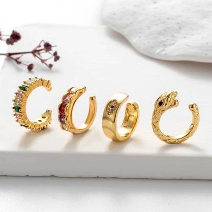 1 Piece Elegant Shiny Geometric Eye Snake Plating Inlay Copper Zircon Ear Cuffs