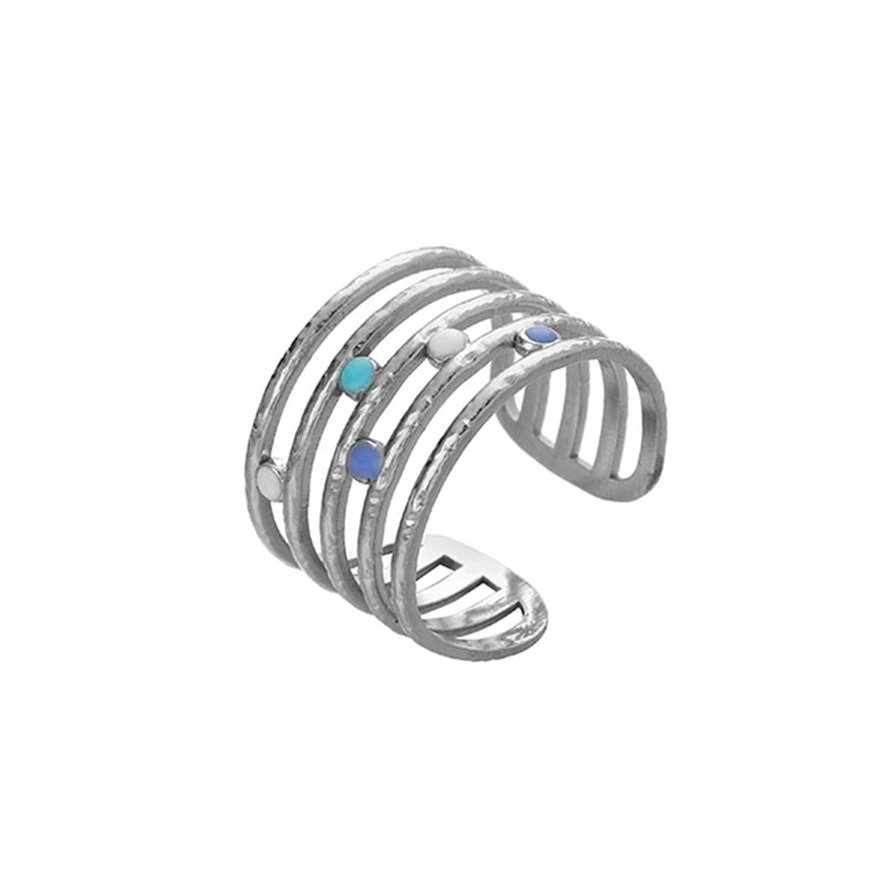 Ethnic Style Sun Star 304 Stainless Steel Artificial Gemstones Rhinestones Enamel Inlay Open Rings