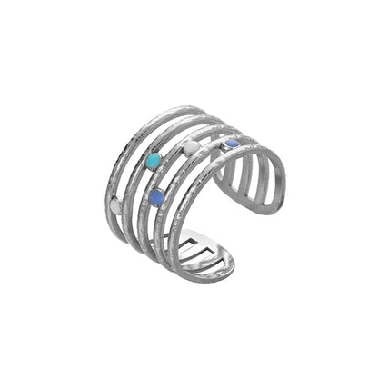 Ethnic Style Sun Star 304 Stainless Steel Artificial Gemstones Rhinestones Enamel Inlay Open Rings