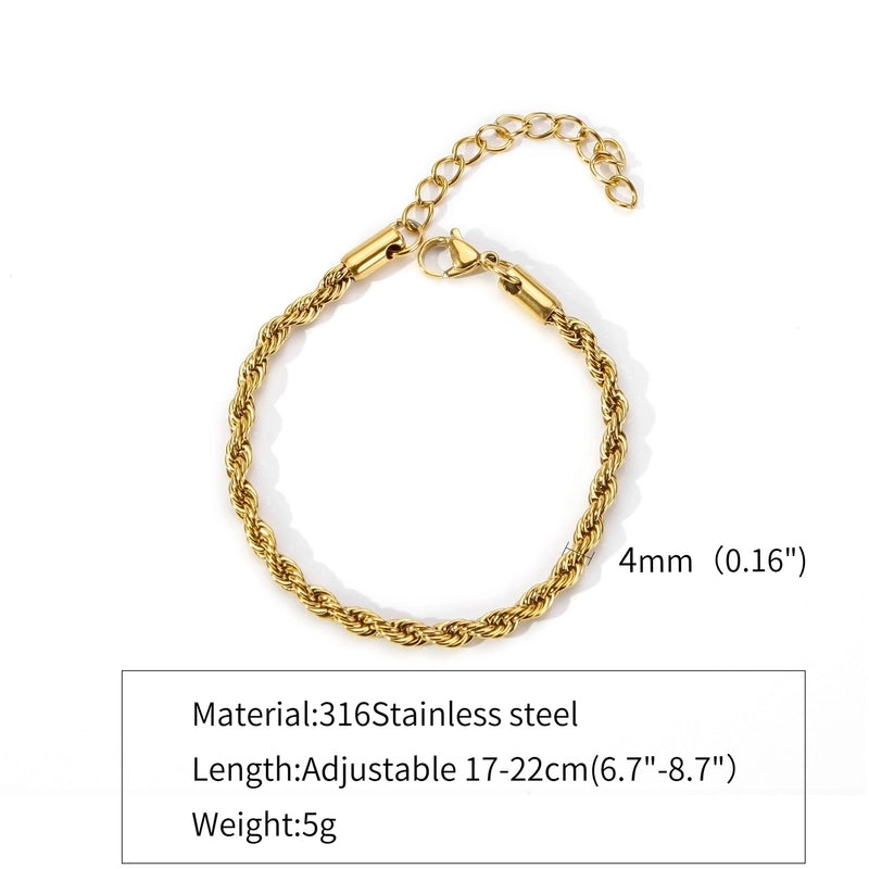 316 Stainless Steel Gold Plated Hip-Hop Retro Plating Solid Color Bracelets