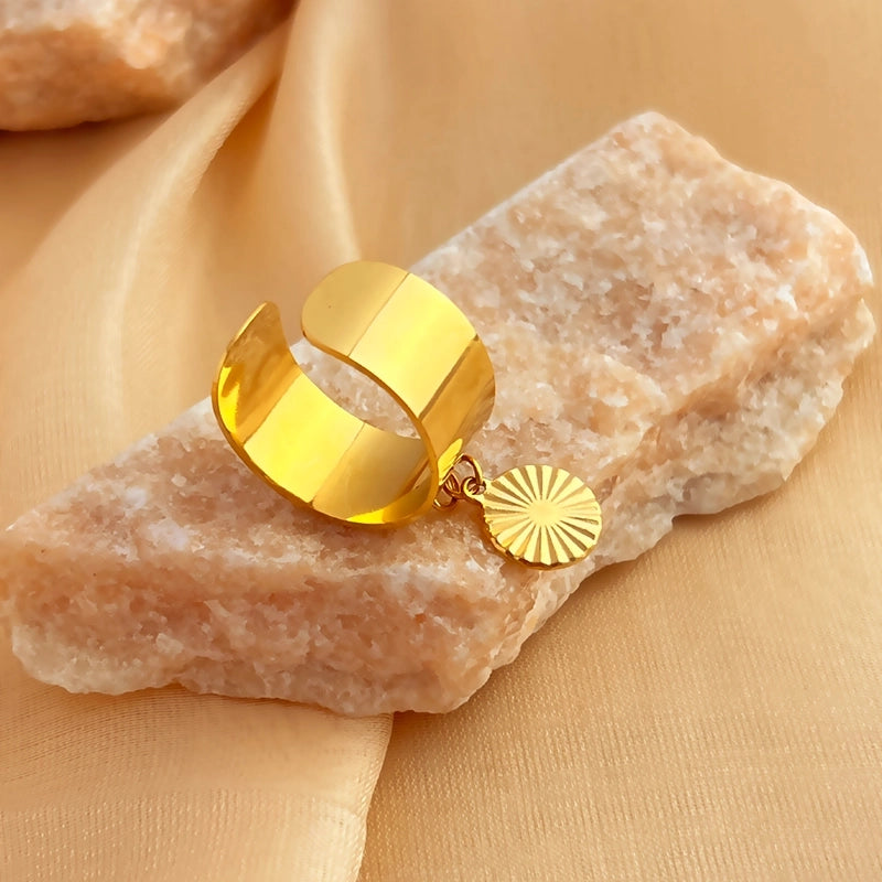 Casual Retro Minimalist Solid Color 304 Stainless Steel 18K Gold Plated Plating Hollow Out Open Rings