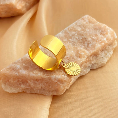 Casual Retro Minimalist Solid Color 304 Stainless Steel 18K Gold Plated Plating Hollow Out Open Rings