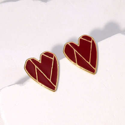 Minimalist Heart Stainless Steel Electroplating Stud Earrings