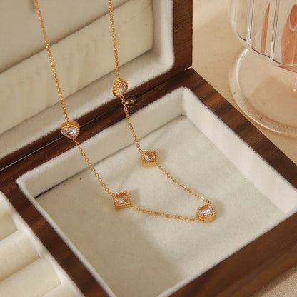 Minimalist Commute Geometric Heart Shape Solid Color 304 Stainless Steel Zircon 18K Gold Plated Inlay Jewelry Set