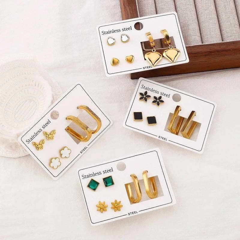 1 Set Casual Elegant Heart Shape Flower Butterfly 304 Stainless Steel Drop Earrings Ear Studs