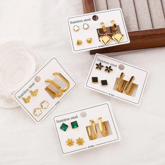 1 Set Casual Elegant Heart Shape Flower Butterfly 304 Stainless Steel Drop Earrings Ear Studs