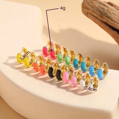 1 Pair Elegant Luxurious Classic Style Solid Color Enamel Plating Copper 14k Gold Plated Hoop Earrings