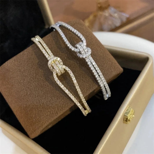 Minimalist Solid Color Copper Inlay Zircon Bangle