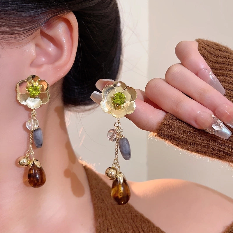 Fashion Geometric Star Flower Imitation Pearl Alloy Tassel Women\'s Drop Earrings 1 Pair