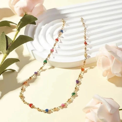 2 Pieces 304 Stainless Steel 18K Gold Plated Sweet Enamel Color Block Jewelry Set