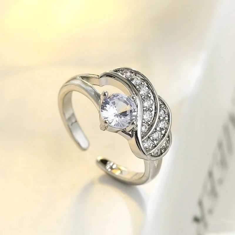 Copper Inlay Geometric Zircon Open Rings