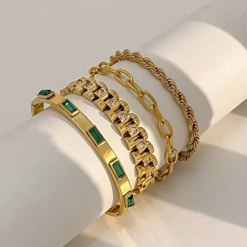 IG Style Minimalist Geometric Stainless Steel 18K Gold Plated Zircon Bracelets Bangle In Bulk