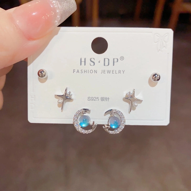 Fashion Geometric Copper Plating Artificial Pearls Zircon Earrings 3 Pairs