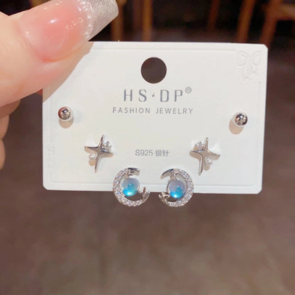 Fashion Geometric Copper Plating Artificial Pearls Zircon Earrings 3 Pairs