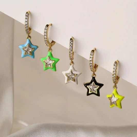 1 Pair Sweet Star Enamel Inlay Copper Zircon Earrings