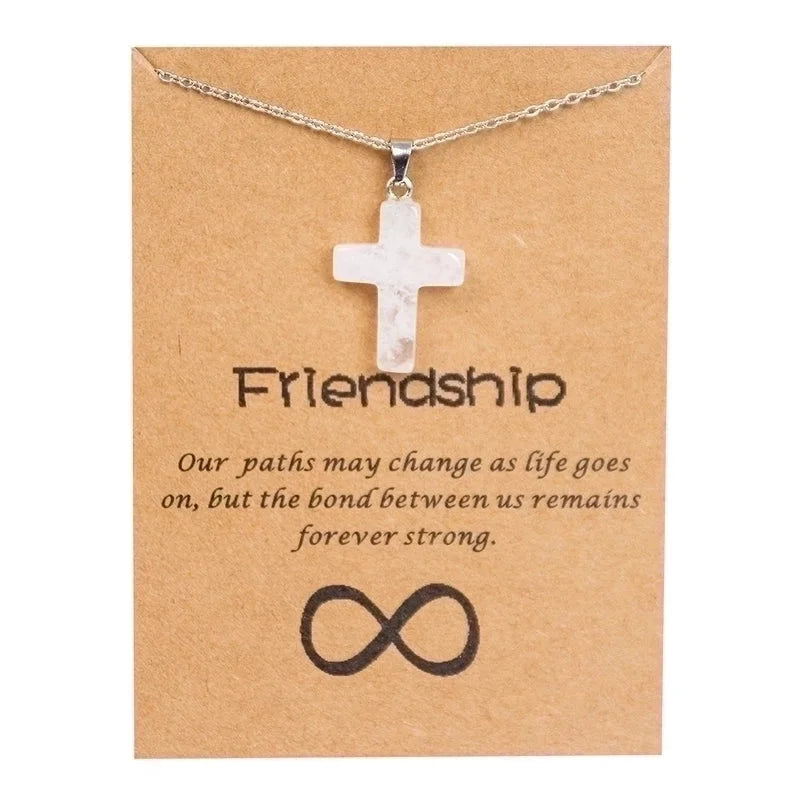 Minimalist Cross Stainless Steel Natural Stone Titanium Steel Plating Pendant Necklace