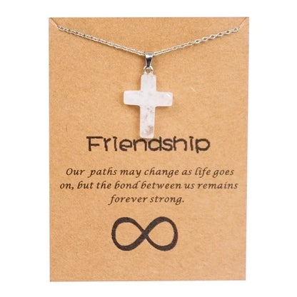 Minimalist Cross Stainless Steel Natural Stone Titanium Steel Plating Pendant Necklace