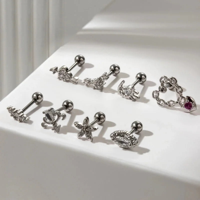 1 Piece Ear Cartilage Rings & Studs Sweet Heart Shape Flower 316L Stainless Steel Copper Plating Inlay Zircon Ear Cartilage Rings & Studs