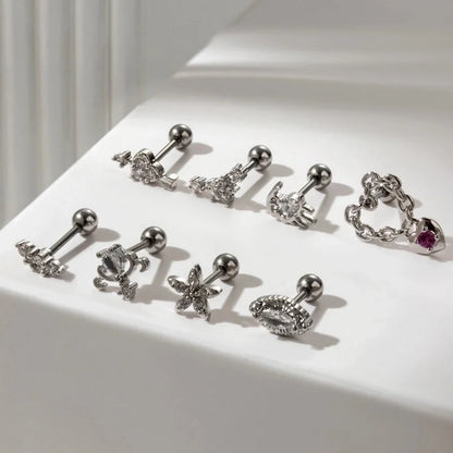 1 Piece Ear Cartilage Rings & Studs Sweet Heart Shape Flower 316L Stainless Steel Copper Plating Inlay Zircon Ear Cartilage Rings & Studs