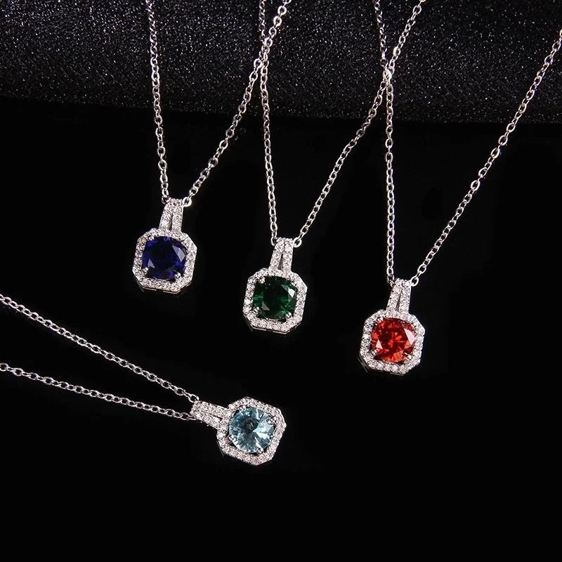 Ig Style Polygon Copper Inlay Zircon Pendant Necklace