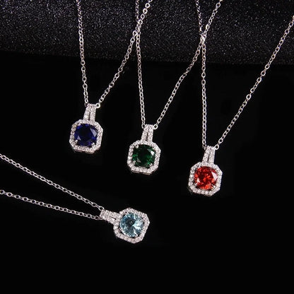 Ig Style Polygon Copper Inlay Zircon Pendant Necklace