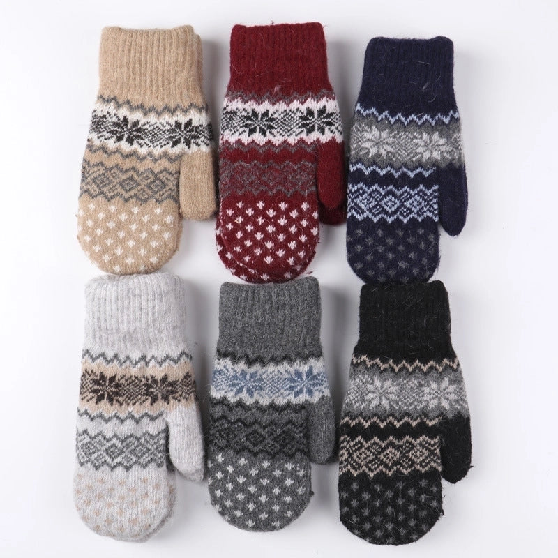 New Autumn And Winter Gloves Ladies Double Layer Plus Velvet Padded Warm Knit Bag Finger Gloves Full Finger Gloves