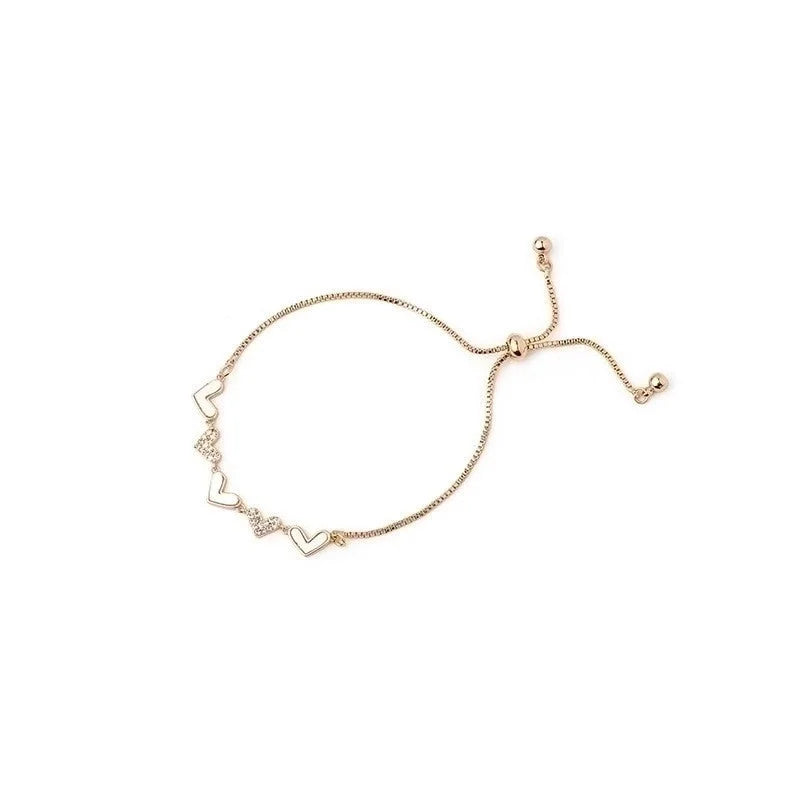 Fashion Heart Shape Alloy Titanium Steel Plating Rhinestones Artificial Pearls Women\'S Bracelets