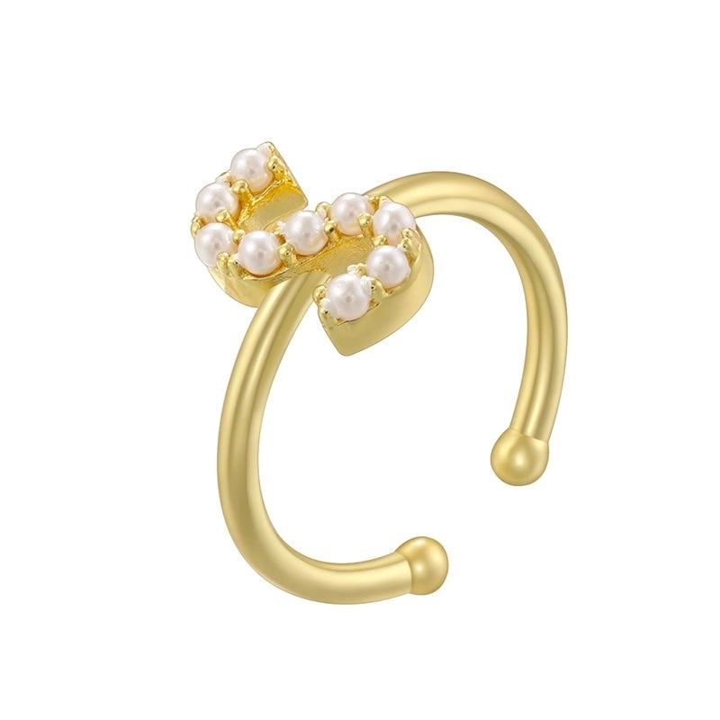 Copper 18K Gold Plated Plating Inlay Letter Artificial Pearls Open Rings