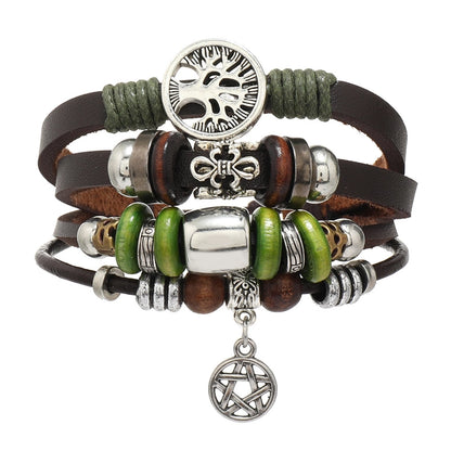 Ethnic Style Leaf Life Tree Butterfly Pu Leather Alloy Wooden Beads Beaded Inlay Artificial Gemstones Unisex Bracelets