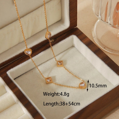 Minimalist Commute Geometric Heart Shape Solid Color 304 Stainless Steel Zircon 18K Gold Plated Inlay Jewelry Set