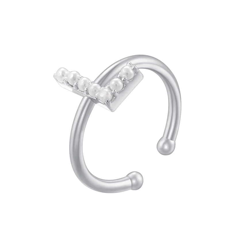 Copper 18K Gold Plated Plating Inlay Letter Artificial Pearls Open Rings