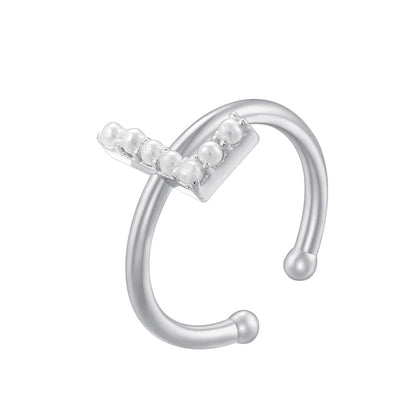 Copper 18K Gold Plated Plating Inlay Letter Artificial Pearls Open Rings