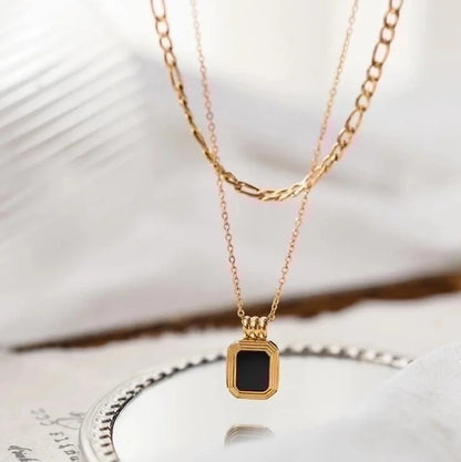Minimalist Square 304 Stainless Steel Titanium Steel Shell 18K Gold Plated Inlay Necklace