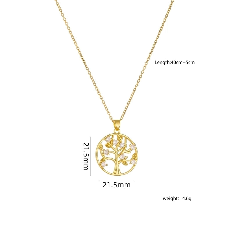 304 Stainless Steel Copper Heart Shape Life Tree Pendant Necklace