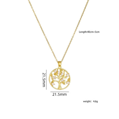 304 Stainless Steel Copper Heart Shape Life Tree Pendant Necklace