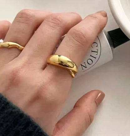 Minimalist Classic Style Solid Color 304 Stainless Steel Titanium Steel 18K Gold Plated Plating Rings