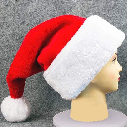 Christmas Extra Large Hat Plush Decorations Thickened 2024 Plush High-end Christmas Santa Claus Hat Lengthened