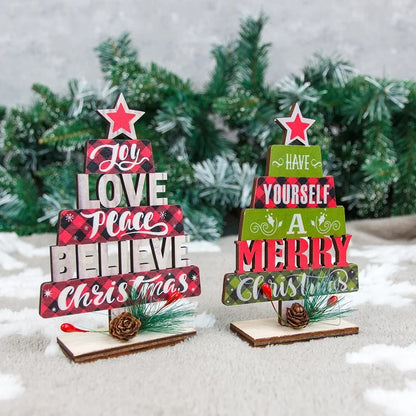 Christmas Minimalist Classic Style Christmas Tree Letter Wood Daily Festival Ornaments Decorations Table Decoration