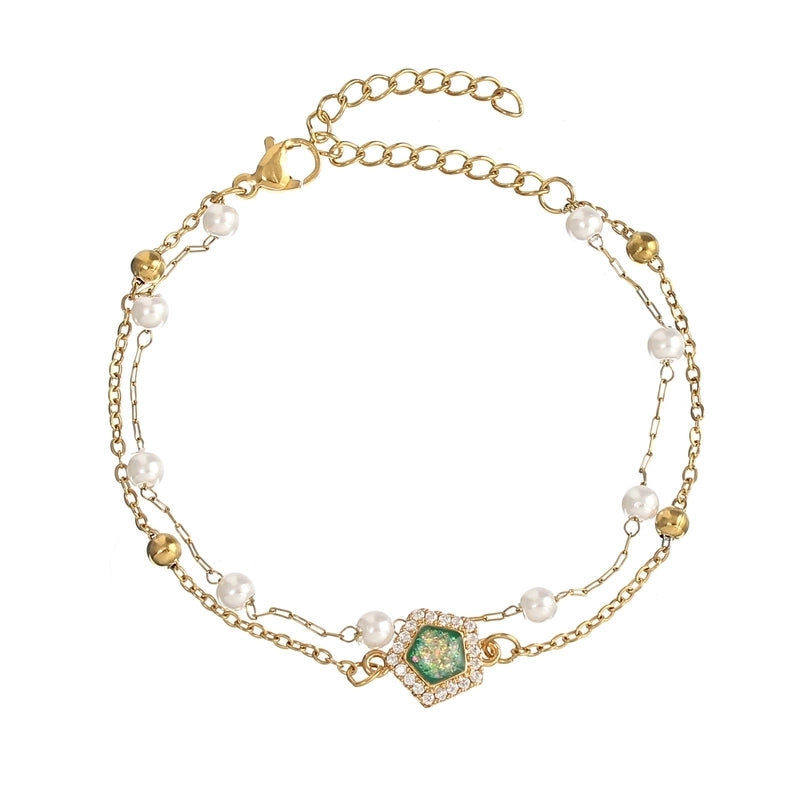 Baroque Style Minimalist Geometric Stainless Steel Artificial Pearl Handmade Inlay Zircon Bracelets