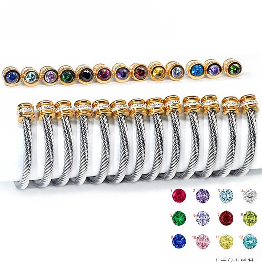 Circle Twisted Stainless Steel Diamond Inlay Bangles