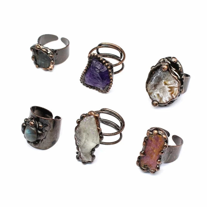 Vintage Style Minimalist Geometric Natural Stone Open Rings In Bulk