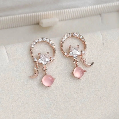 1 Pair Elegant Lady Streetwear Water Droplets Heart Shape Flower Hollow Out Inlay Steel Imitation Pearl Zircon Drop Earrings