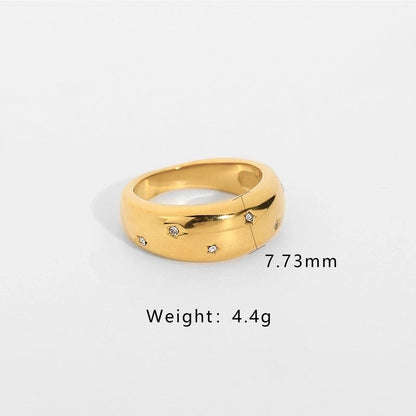 Minimalist Classic Style Solid Color 304 Stainless Steel Rhinestones Inlay Rings